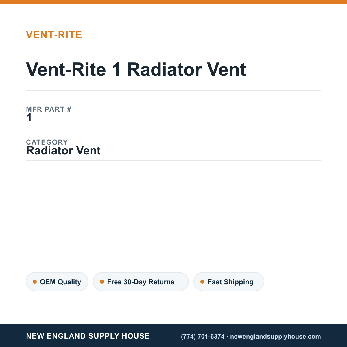 Vent-Rite 1 Radiator Vent — New England Supply House spec card [NESH-SPEC-CARD-V2]