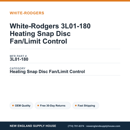 White-Rodgers 3L01-180 Heating Snap Disc Fan/Limit Control — New England Supply House spec card [NESH-SPEC-CARD-V2]