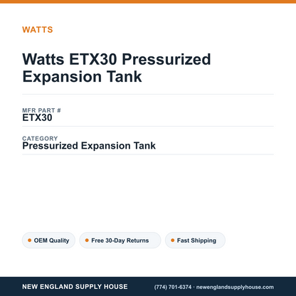 Watts ETX30 Pressurized Expansion Tank — New England Supply House spec card [NESH-SPEC-CARD-V2]