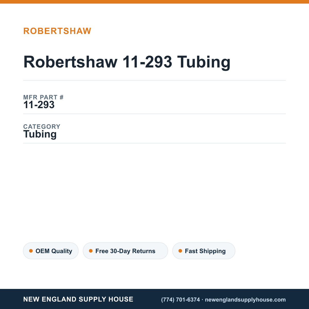Robertshaw 11-293 Tubing — New England Supply House spec card [NESH-SPEC-CARD-V2]