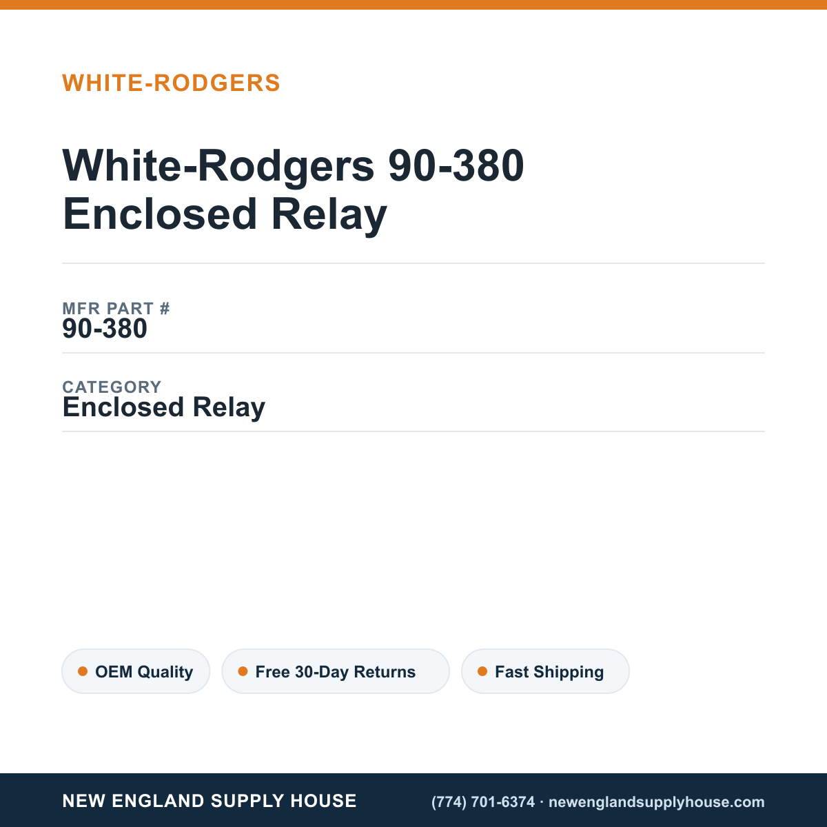 White-Rodgers 90-380 Enclosed Relay — New England Supply House spec card [NESH-SPEC-CARD-V2]
