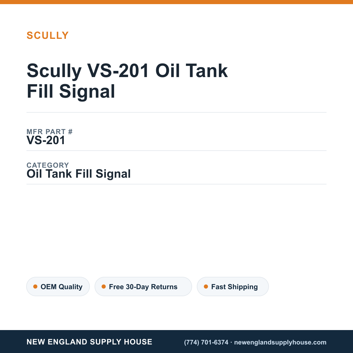 Scully VS-201 Oil Tank Fill Signal — New England Supply House spec card [NESH-SPEC-CARD-V2]