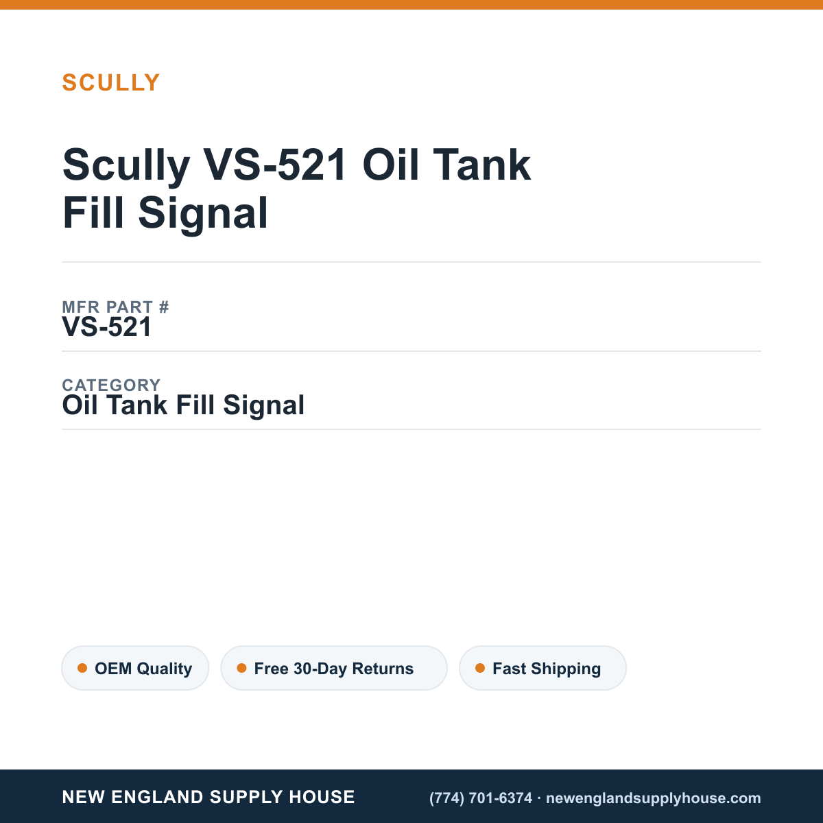 Scully VS-521 Oil Tank Fill Signal — New England Supply House spec card [NESH-SPEC-CARD-V2]