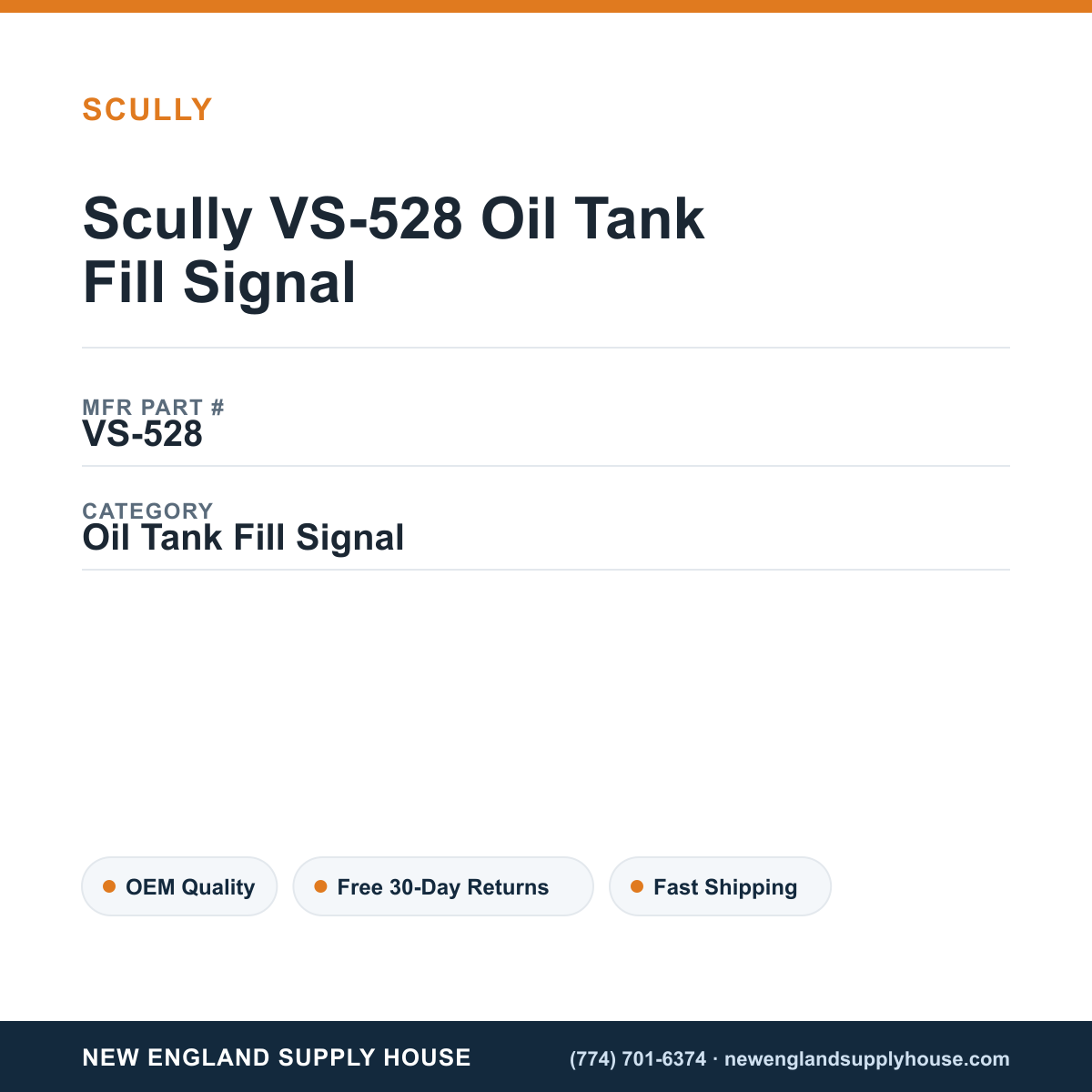 Scully VS-528 Oil Tank Fill Signal — New England Supply House spec card [NESH-SPEC-CARD-V2]