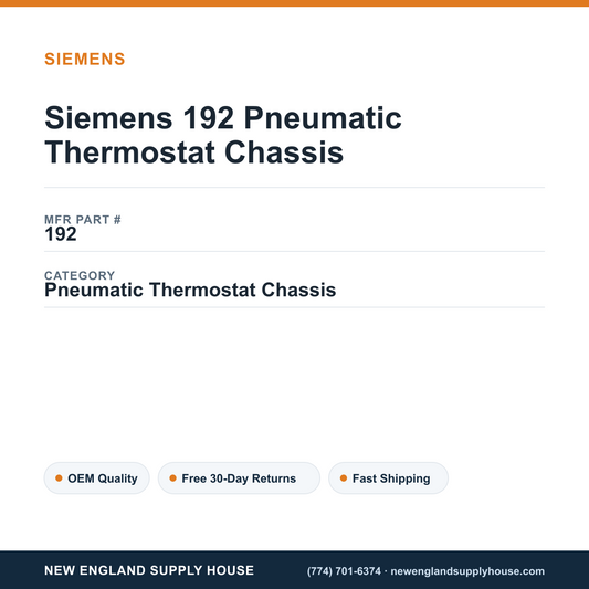 Siemens 192 Pneumatic Thermostat Chassis — New England Supply House spec card [NESH-SPEC-CARD-V2]