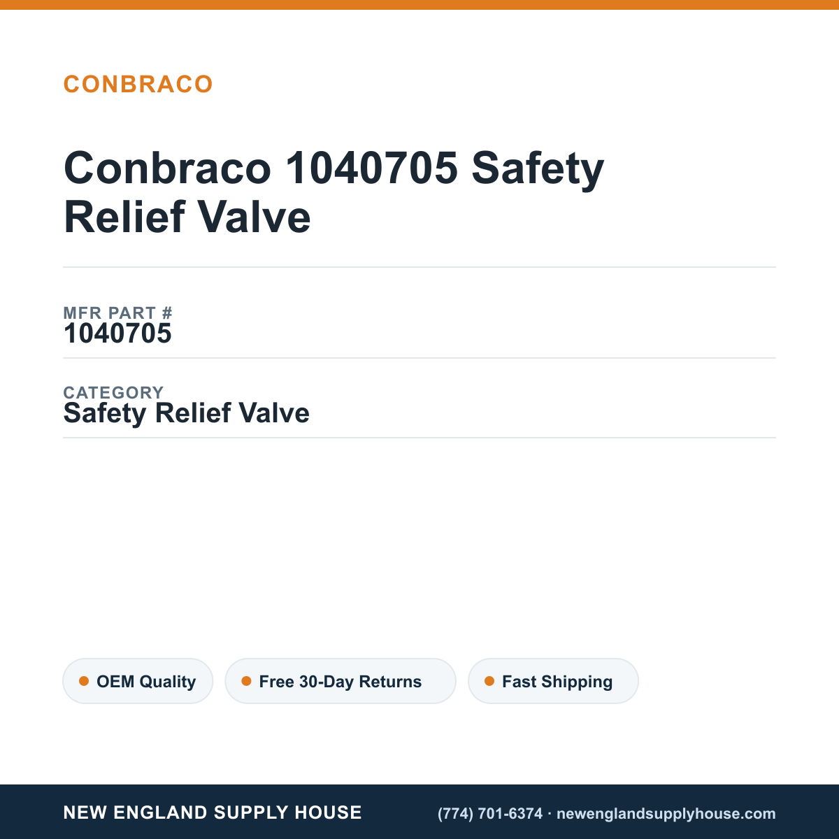 Conbraco 1040705 Safety Relief Valve — New England Supply House spec card [NESH-SPEC-CARD-V2]