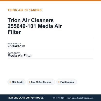 Trion Air Cleaners 255649-101 Media Air Filter — New England Supply House spec card [NESH-SPEC-CARD-V2]