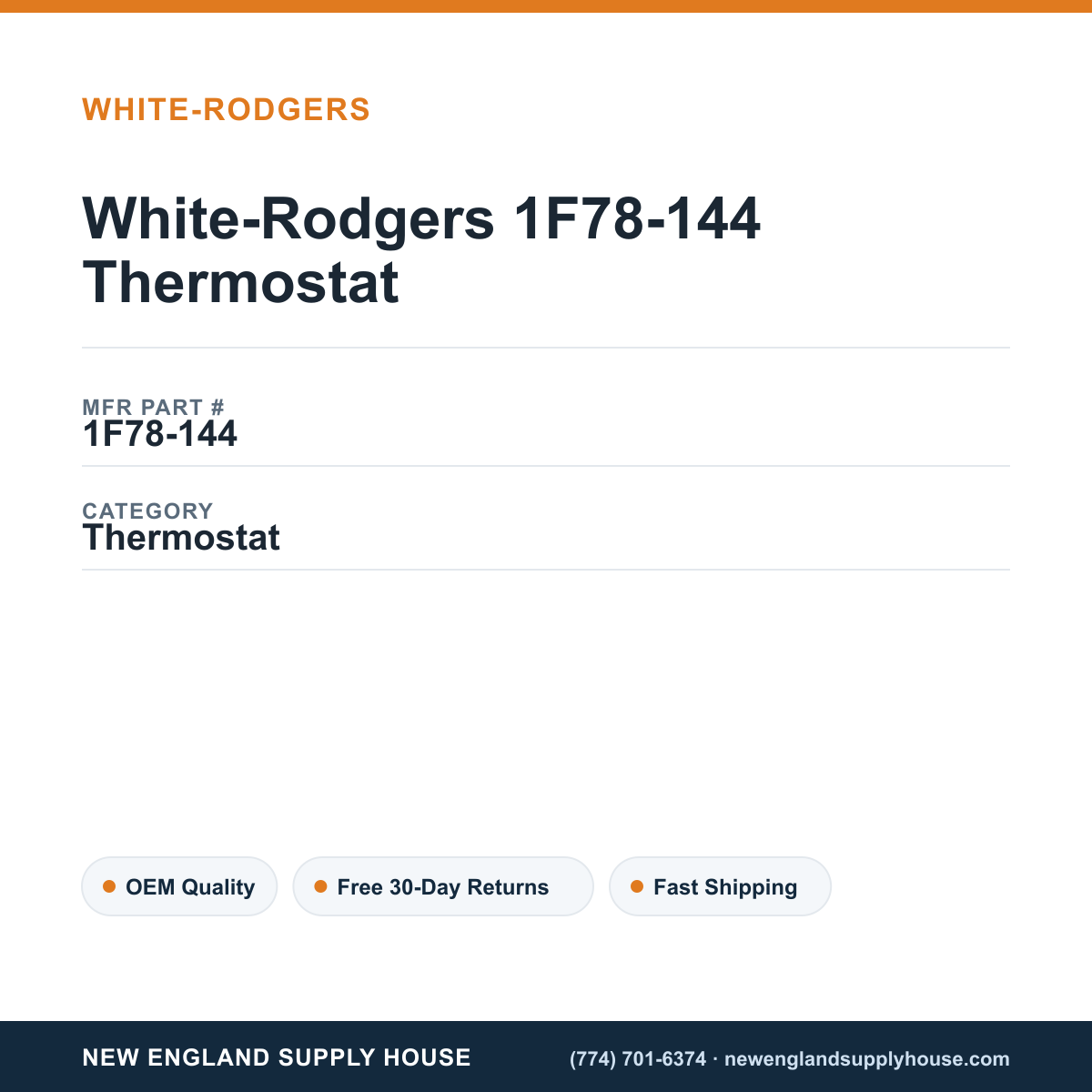 White-Rodgers 1F78-144 Thermostat — New England Supply House spec card [NESH-SPEC-CARD-V2]