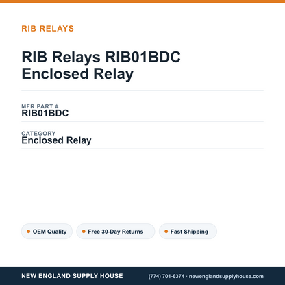 RIB Relays RIB01BDC Enclosed Relay — New England Supply House spec card [NESH-SPEC-CARD-V2]