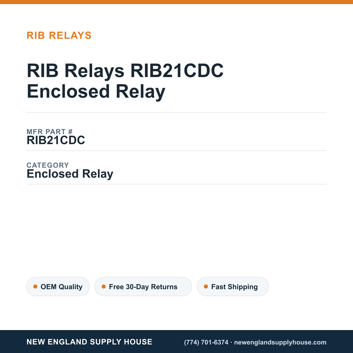 RIB Relays RIB21CDC Enclosed Relay — New England Supply House spec card [NESH-SPEC-CARD-V2]