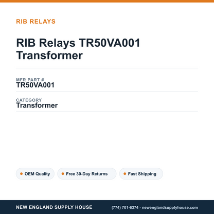 RIB Relays TR50VA001 Transformer — New England Supply House spec card [NESH-SPEC-CARD-V2]
