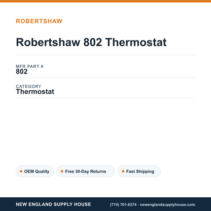 Robertshaw 802 Thermostat — New England Supply House spec card [NESH-SPEC-CARD-V2]
