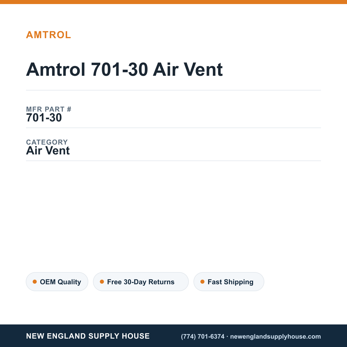 Amtrol 701-30 Air Vent — New England Supply House spec card [NESH-SPEC-CARD-V2]