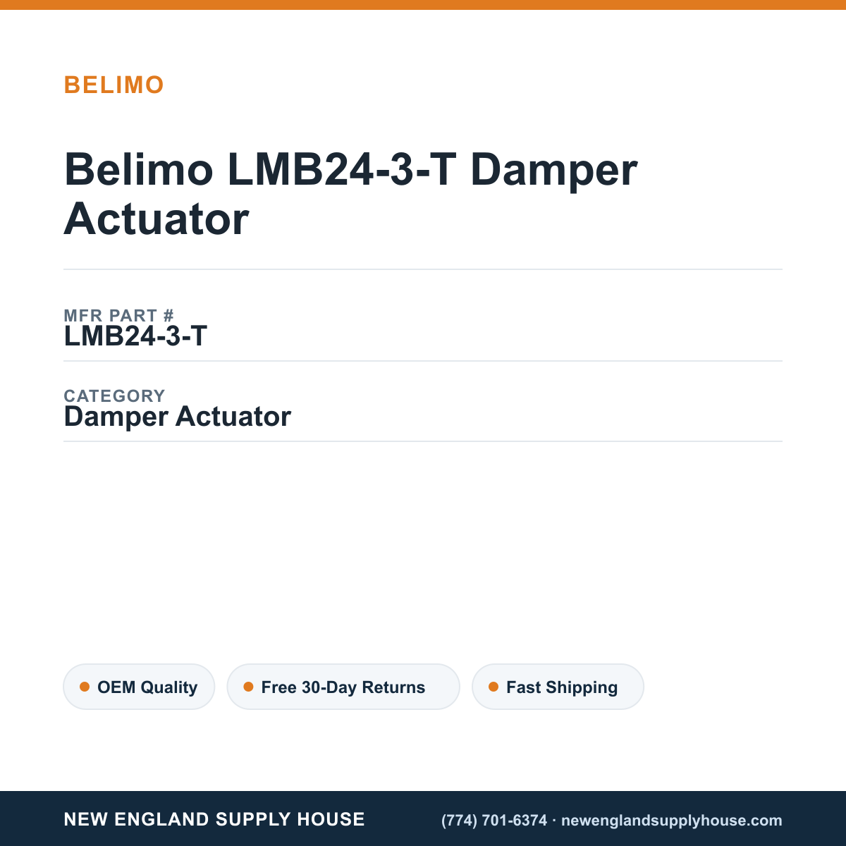 Belimo LMB24-3-T Damper Actuator — New England Supply House spec card [NESH-SPEC-CARD-V2]