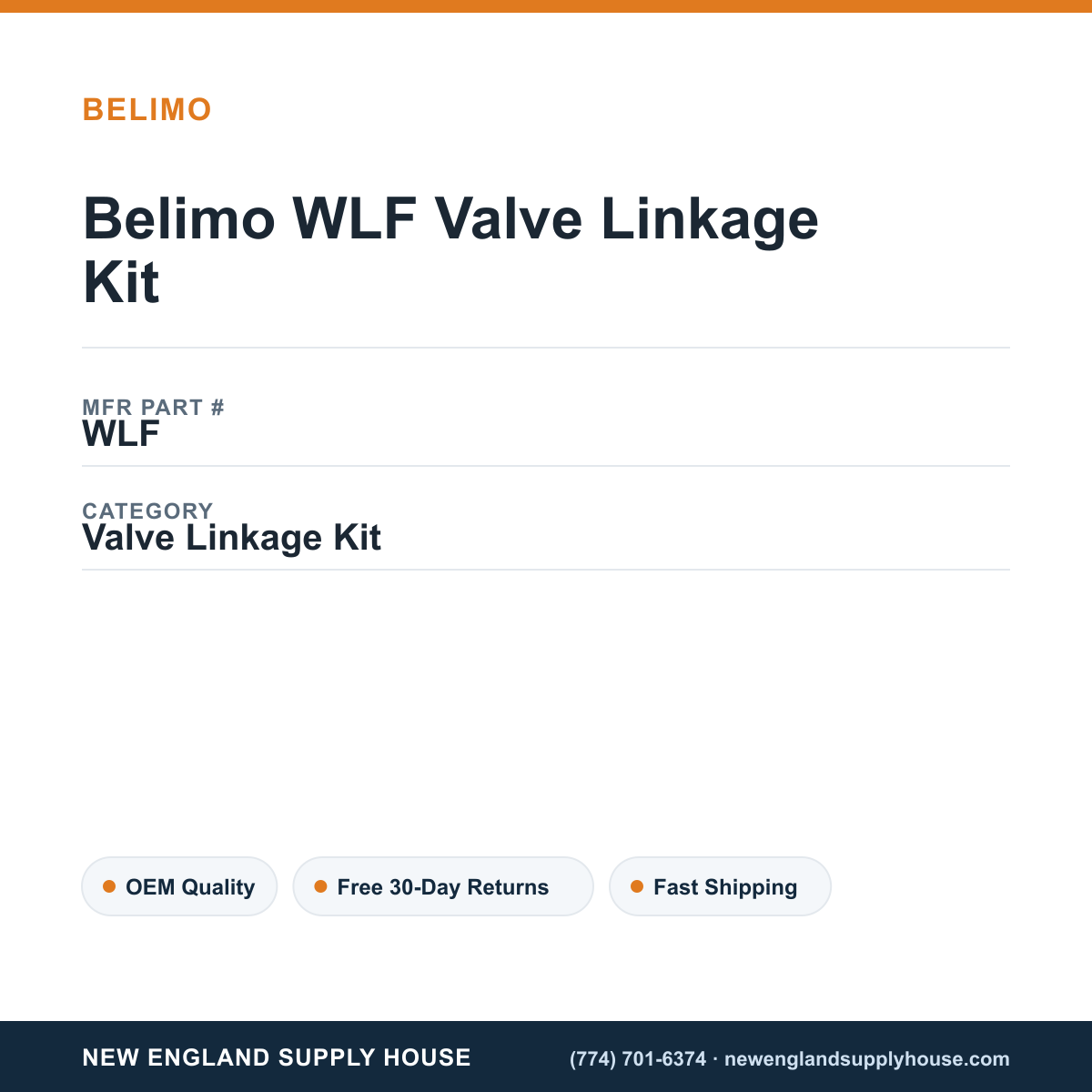 Belimo WLF Valve Linkage Kit — New England Supply House spec card [NESH-SPEC-CARD-V2]