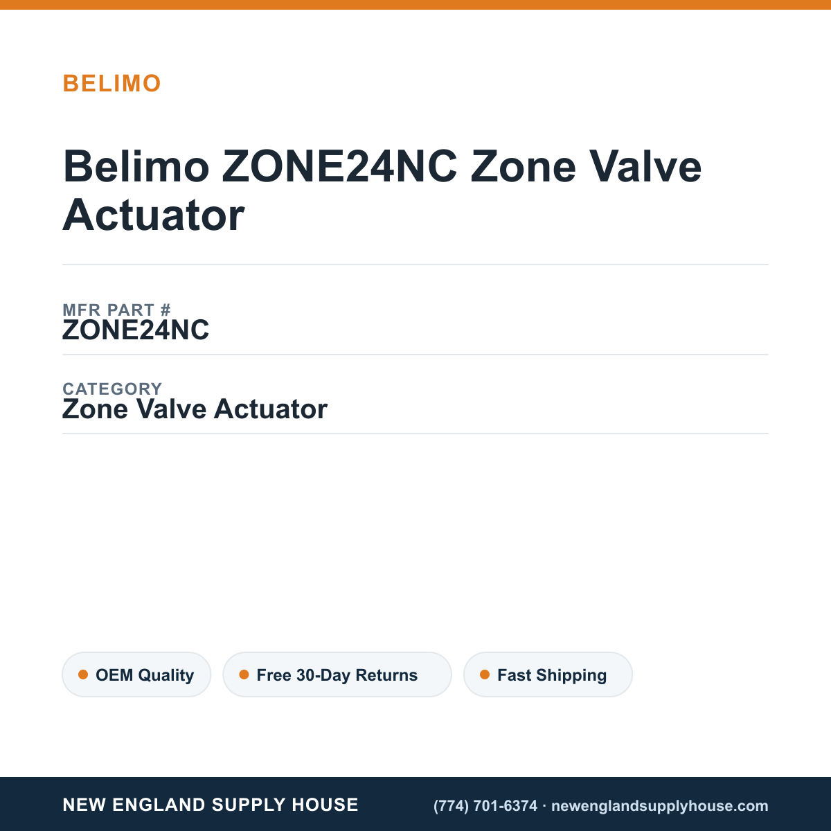 Belimo ZONE24NC Zone Valve Actuator — New England Supply House spec card [NESH-SPEC-CARD-V2]