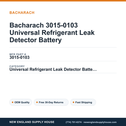 Bacharach 3015-0103 Universal Refrigerant Leak Detector Battery — New England Supply House spec card [NESH-SPEC-CARD-V2]