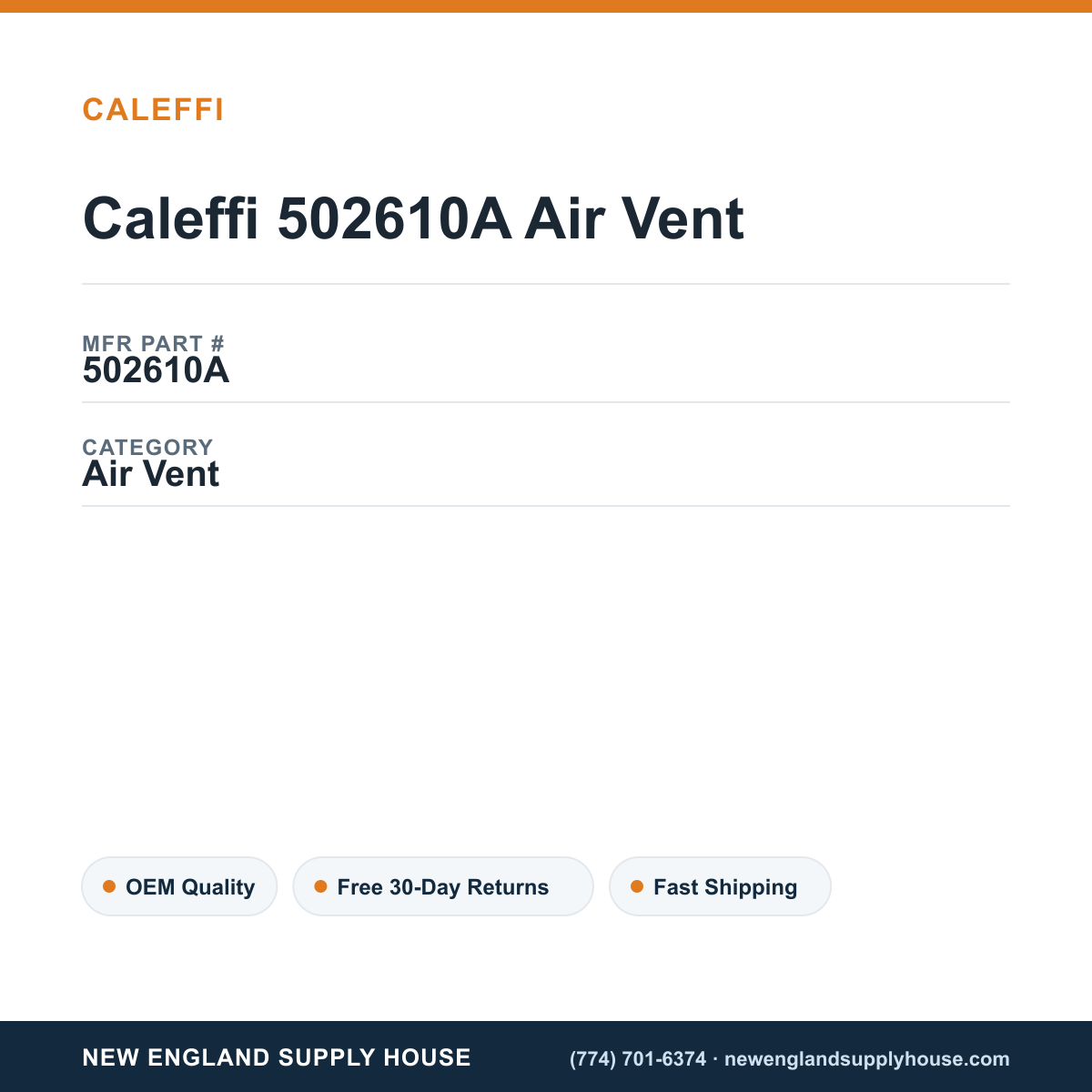 Caleffi 502610A Air Vent — New England Supply House spec card [NESH-SPEC-CARD-V2]