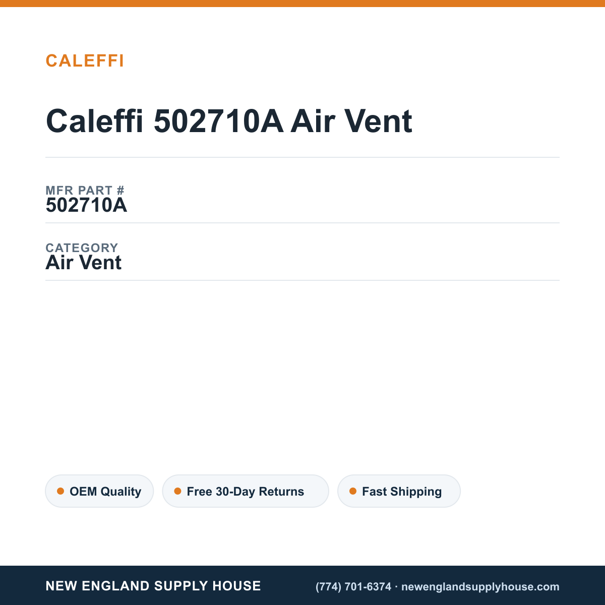 Caleffi 502710A Air Vent — New England Supply House spec card [NESH-SPEC-CARD-V2]