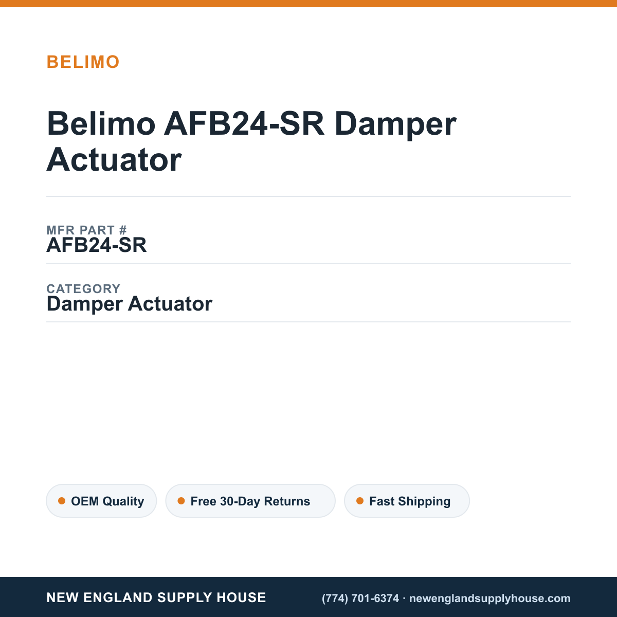 Belimo AFB24-SR Damper Actuator — New England Supply House spec card [NESH-SPEC-CARD-V2]