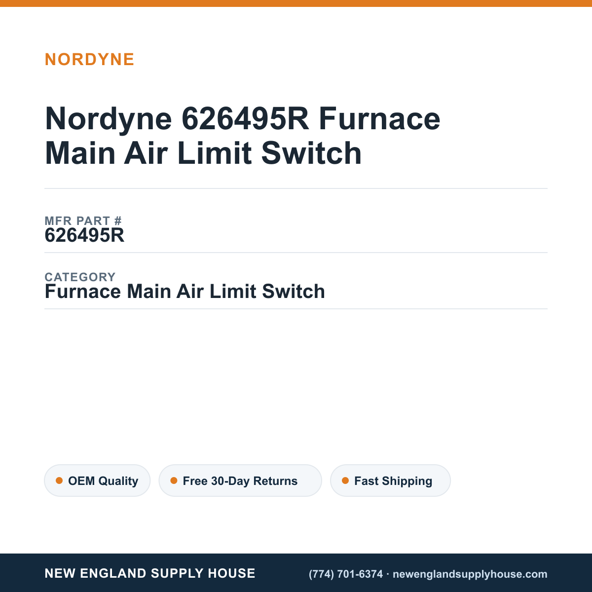 Nordyne 626495R Furnace Main Air Limit Switch — New England Supply House spec card [NESH-SPEC-CARD-V2]