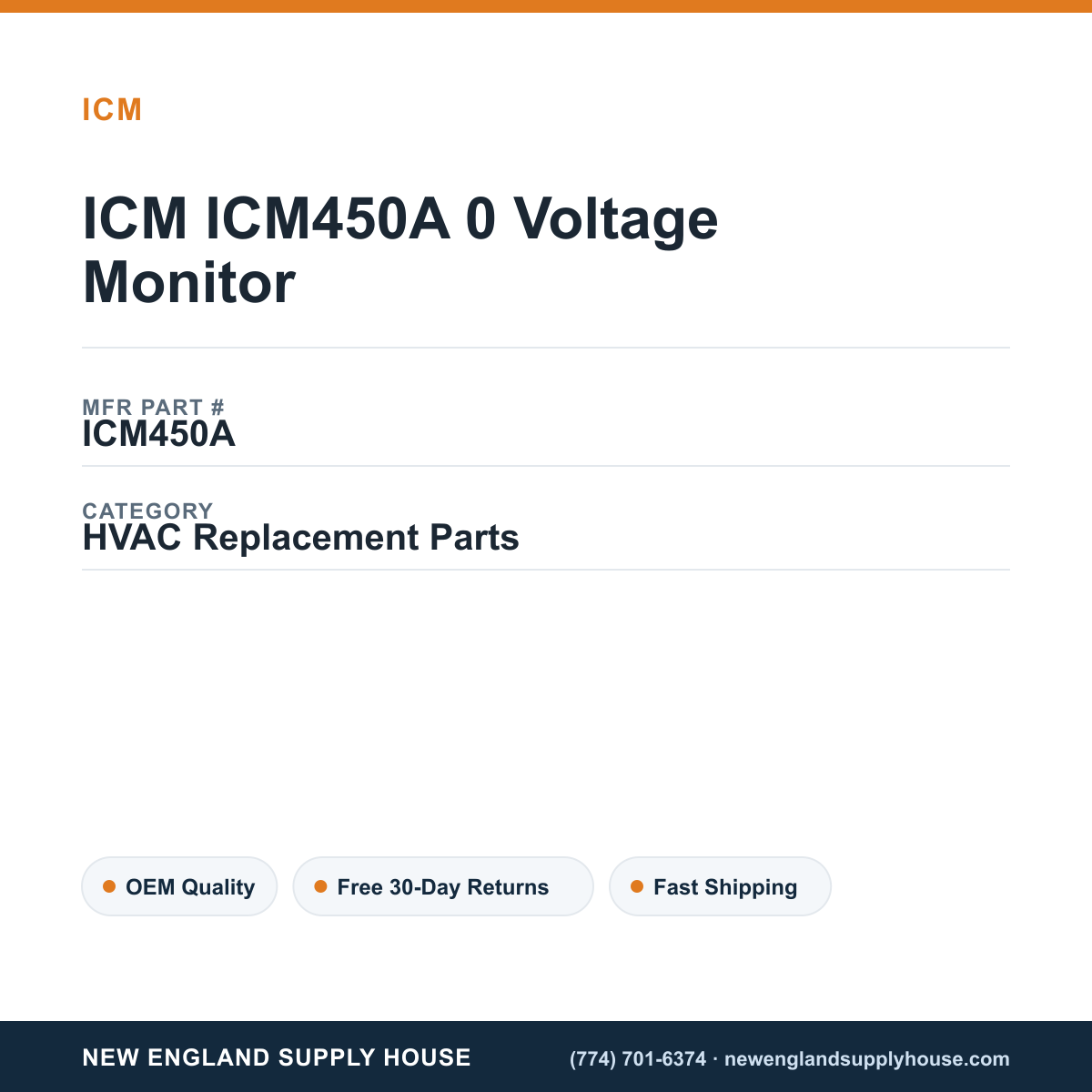 ICM ICM450A 0 Voltage Monitor — New England Supply House spec card [NESH-SPEC-CARD-V2]