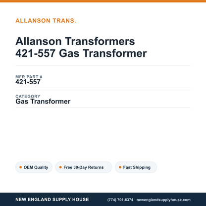 Allanson Transformers 421-557 Gas Transformer — New England Supply House spec card [NESH-SPEC-CARD-V2]