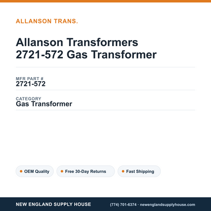 Allanson Transformers 2721-572 Gas Transformer — New England Supply House spec card [NESH-SPEC-CARD-V2]