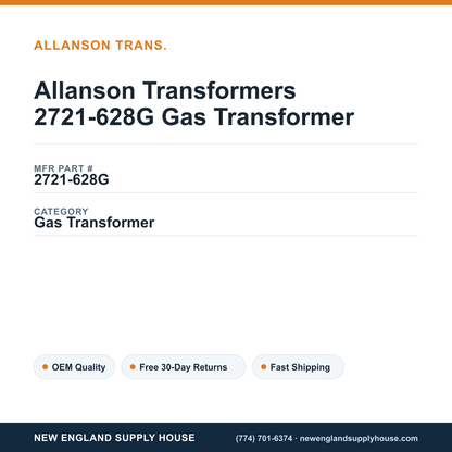 Allanson Transformers 2721-628G Gas Transformer — New England Supply House spec card [NESH-SPEC-CARD-V2]