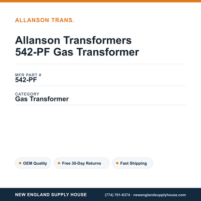 Allanson Transformers 542-PF Gas Transformer — New England Supply House spec card [NESH-SPEC-CARD-V2]