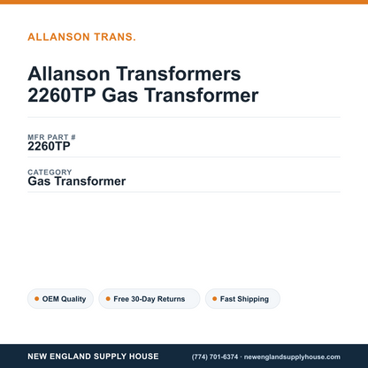 Allanson Transformers 2260TP Gas Transformer — New England Supply House spec card [NESH-SPEC-CARD-V2]