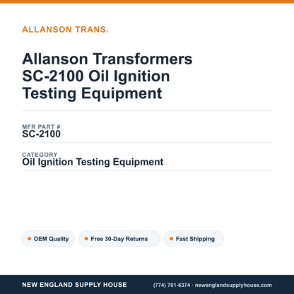 Allanson Transformers SC-2100 Oil Ignition Testing Equipment — New England Supply House spec card [NESH-SPEC-CARD-V2]