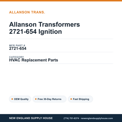 Allanson Transformers 2721-654 Ignition — New England Supply House spec card [NESH-SPEC-CARD-V2]