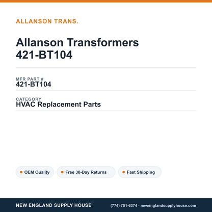 Allanson Transformers 421-BT104 — New England Supply House spec card [NESH-SPEC-CARD-V2]