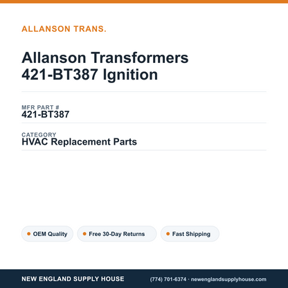 Allanson Transformers 421-BT387 Ignition — New England Supply House spec card [NESH-SPEC-CARD-V2]