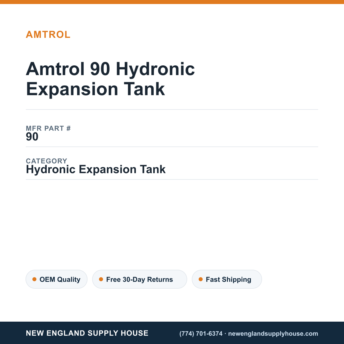 Amtrol 90 Hydronic Expansion Tank — New England Supply House spec card [NESH-SPEC-CARD-V2]