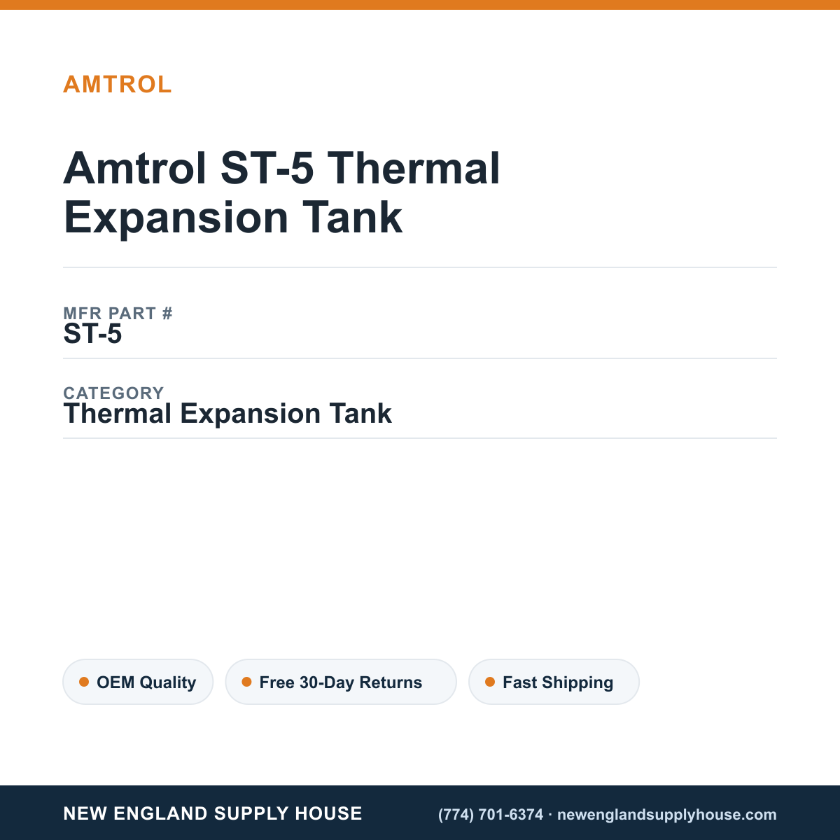 Amtrol ST-5 Thermal Expansion Tank — New England Supply House spec card [NESH-SPEC-CARD-V2]