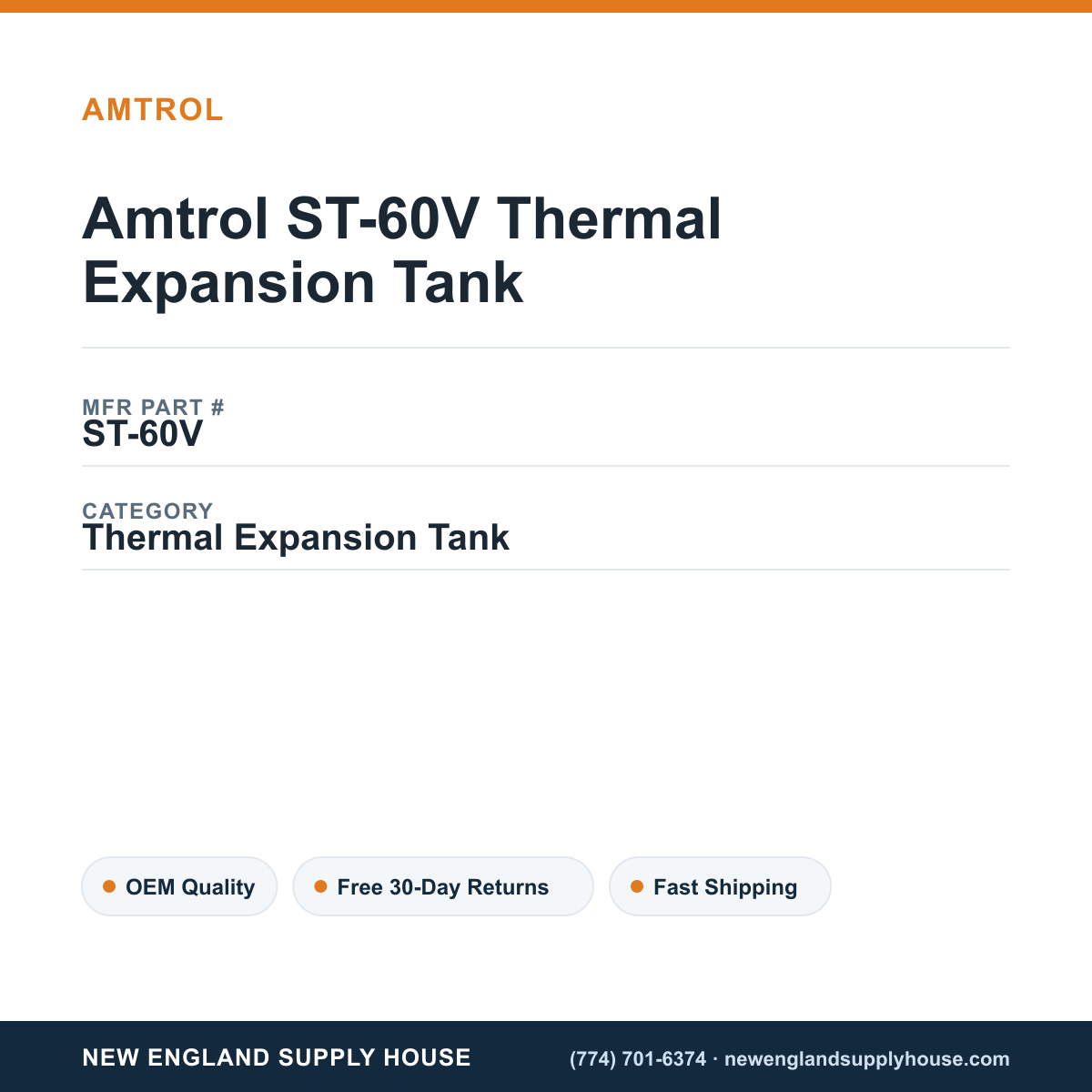 Amtrol ST-60V Thermal Expansion Tank — New England Supply House spec card [NESH-SPEC-CARD-V2]