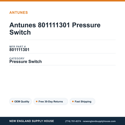 Antunes 801111301 Pressure Switch — New England Supply House spec card [NESH-SPEC-CARD-V2]