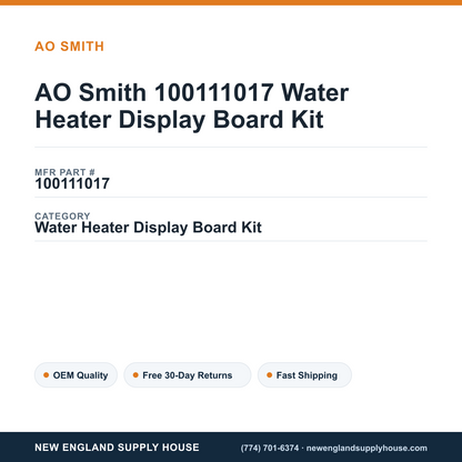 AO Smith 100111017 Water Heater Display Board Kit — New England Supply House spec card [NESH-SPEC-CARD-V2]