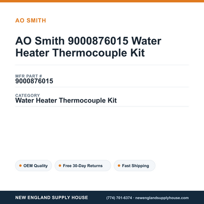 AO Smith 9000876015 Water Heater Thermocouple Kit — New England Supply House spec card [NESH-SPEC-CARD-V2]