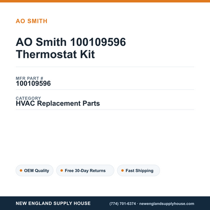 AO Smith 100109596 Thermostat Kit — New England Supply House spec card [NESH-SPEC-CARD-V2]