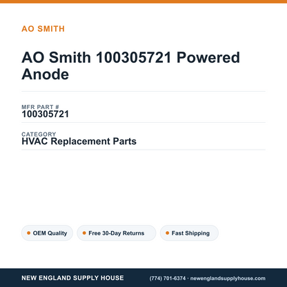 AO Smith 100305721 Powered Anode — New England Supply House spec card [NESH-SPEC-CARD-V2]