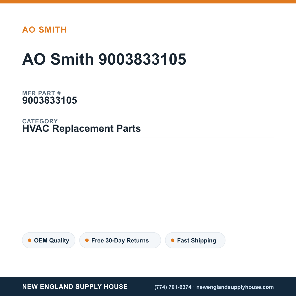 AO Smith 9003833105 — New England Supply House spec card [NESH-SPEC-CARD-V2]