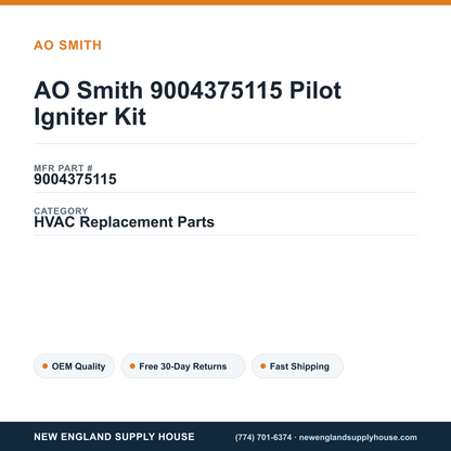 AO Smith 9004375115 Pilot Igniter Kit — New England Supply House spec card [NESH-SPEC-CARD-V2]