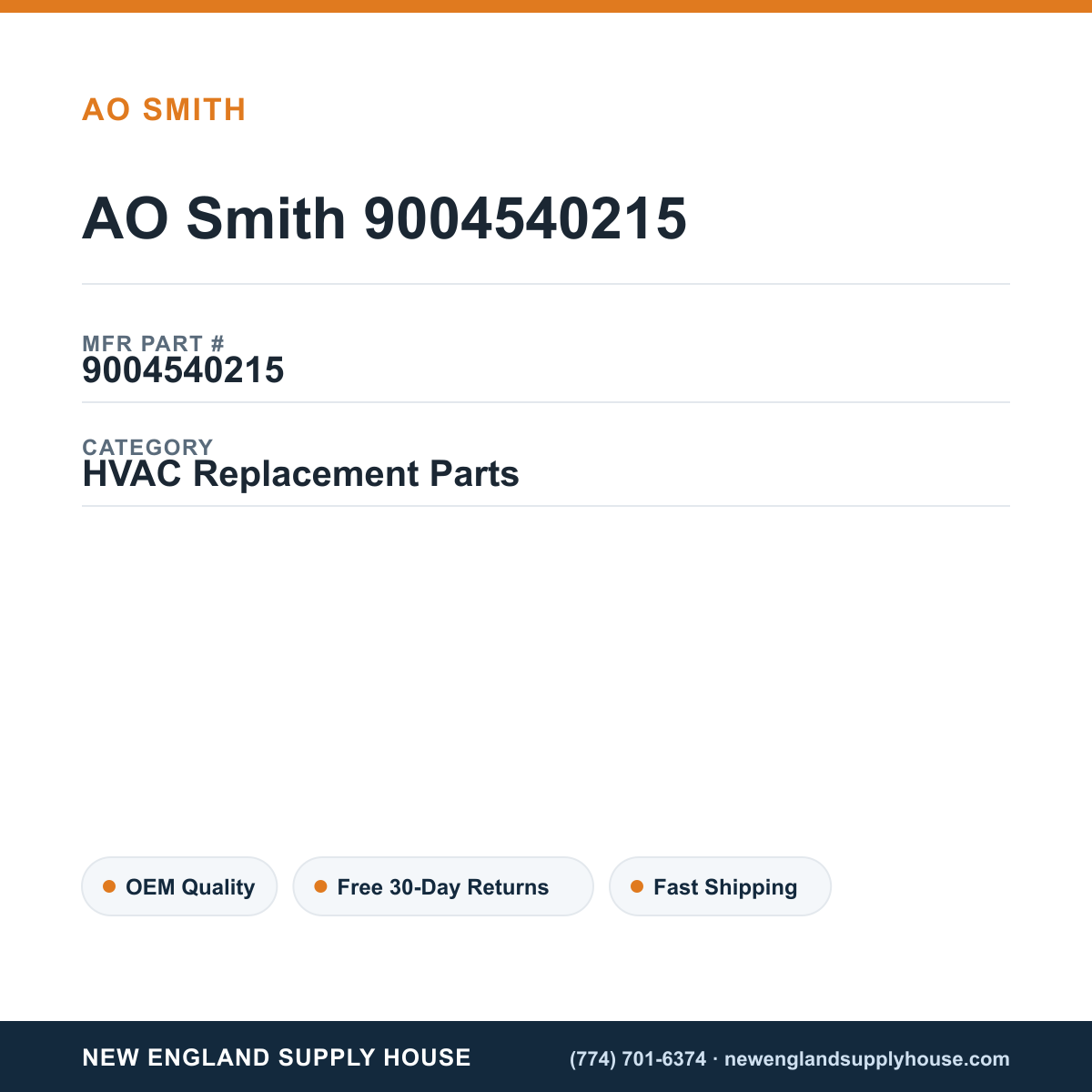 AO Smith 9004540215 — New England Supply House spec card [NESH-SPEC-CARD-V2]