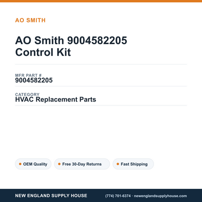 AO Smith 9004582205 Control Kit — New England Supply House spec card [NESH-SPEC-CARD-V2]