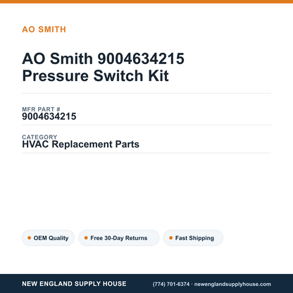 AO Smith 9004634215 Pressure Switch Kit — New England Supply House spec card [NESH-SPEC-CARD-V2]