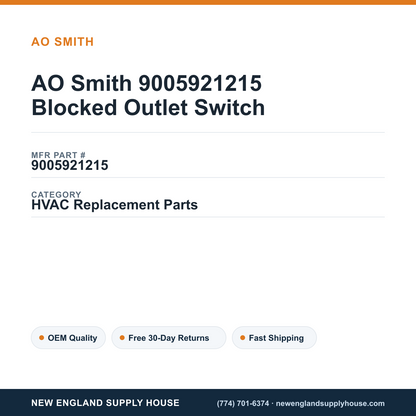 AO Smith 9005921215 Blocked Outlet Switch — New England Supply House spec card [NESH-SPEC-CARD-V2]