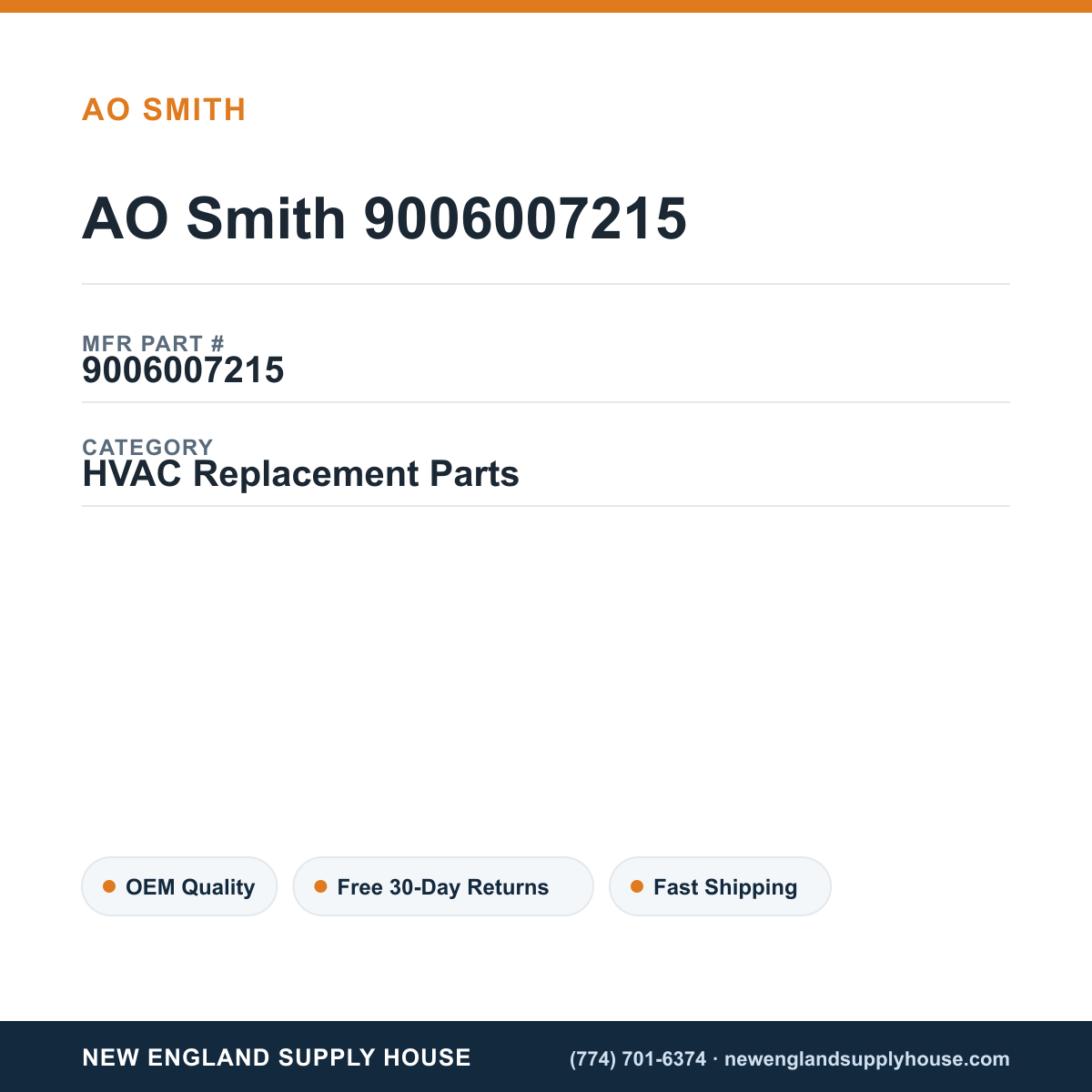 AO Smith 9006007215 — New England Supply House spec card [NESH-SPEC-CARD-V2]